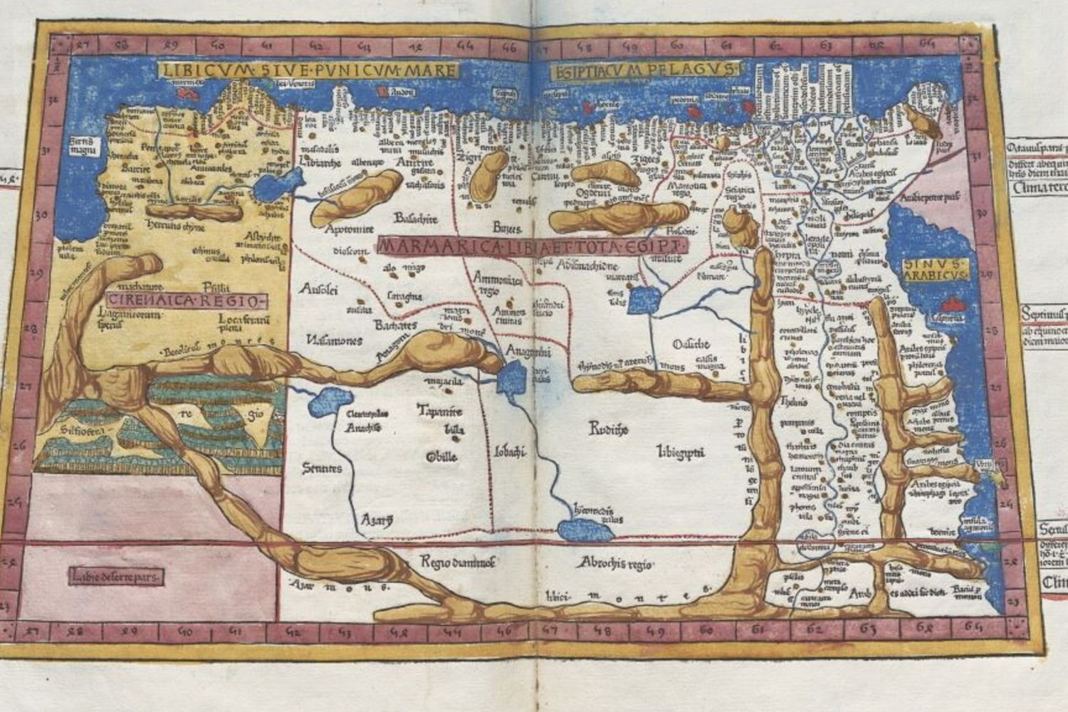Un'antica mappa della Libia e dell'Africa