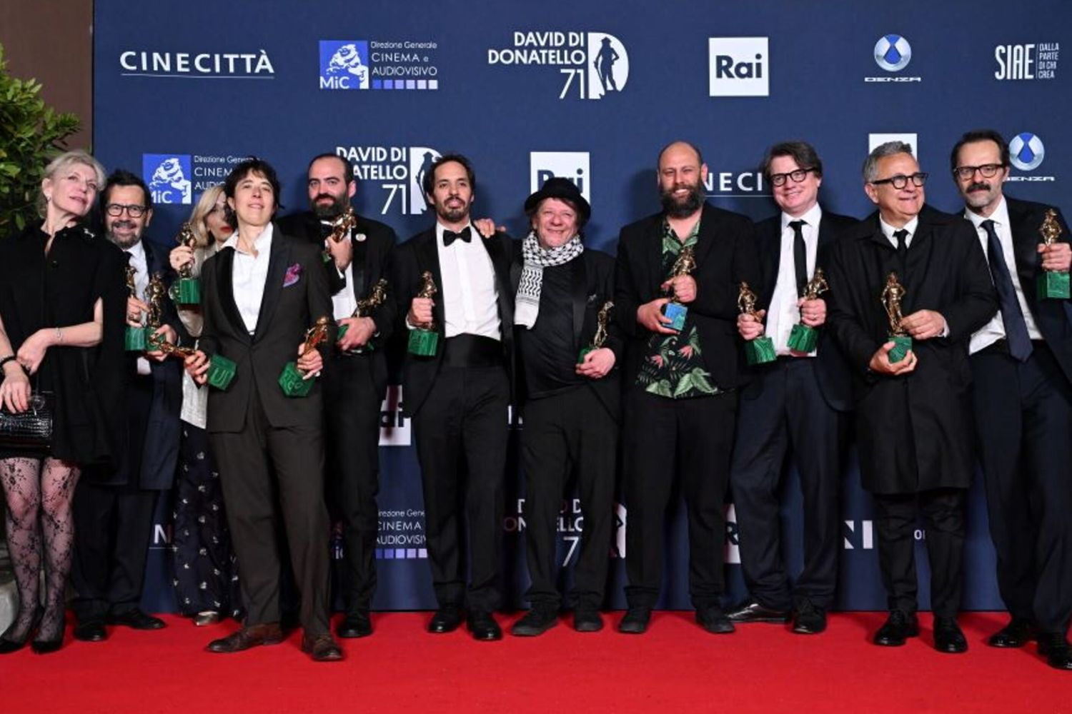 Francesco Sossai, Pierpaolo Capovilla, Sergio Romano durante la cerimonia di premiazione della 71^ edizione dei David di Donatello