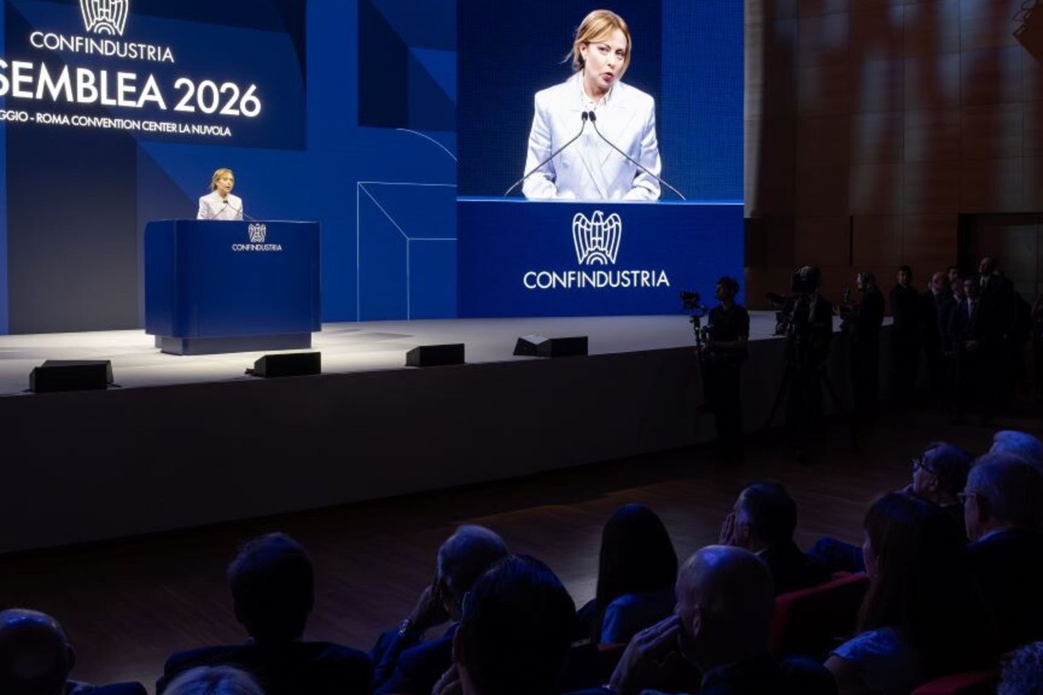 Giorgia Meloni interviene all'assemblea generale di Confindustria 2026 a Roma