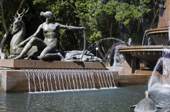 Fontana di Archibald a Hyde Park, quartiere centrale degli affari, Sydney,