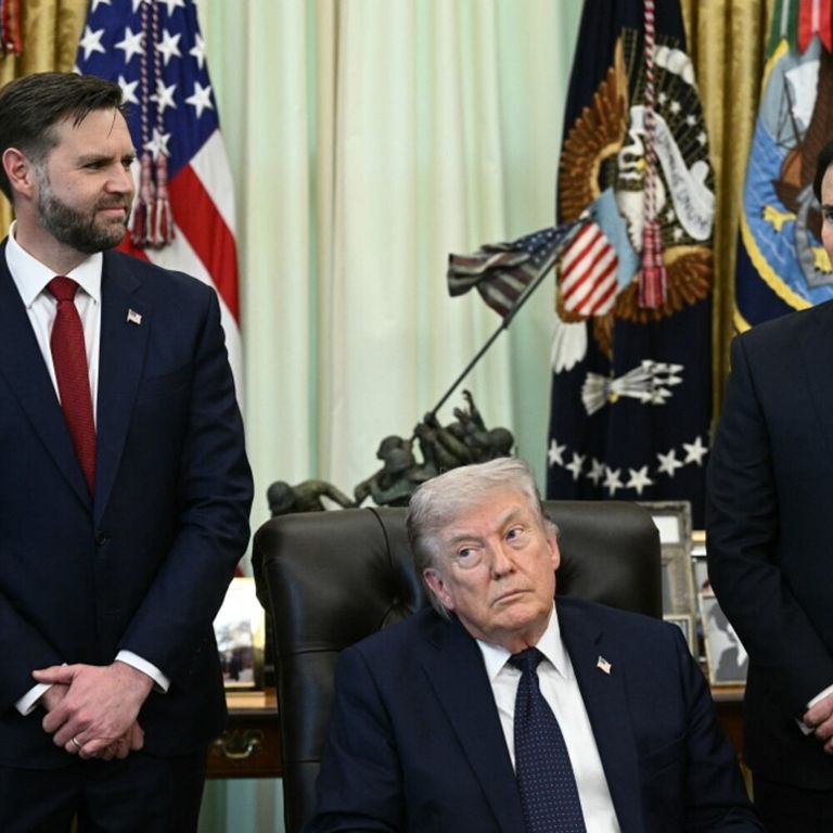 Da sinistra: il vicepresidente JD Vance, Donald Trump e il Segretario di Stato Marco Rubio