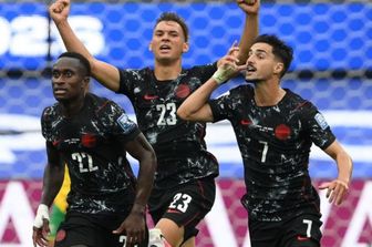 Il centrocampista canadese Stephen Eustaquio festeggia il gol decisivo contro il Sudafrica