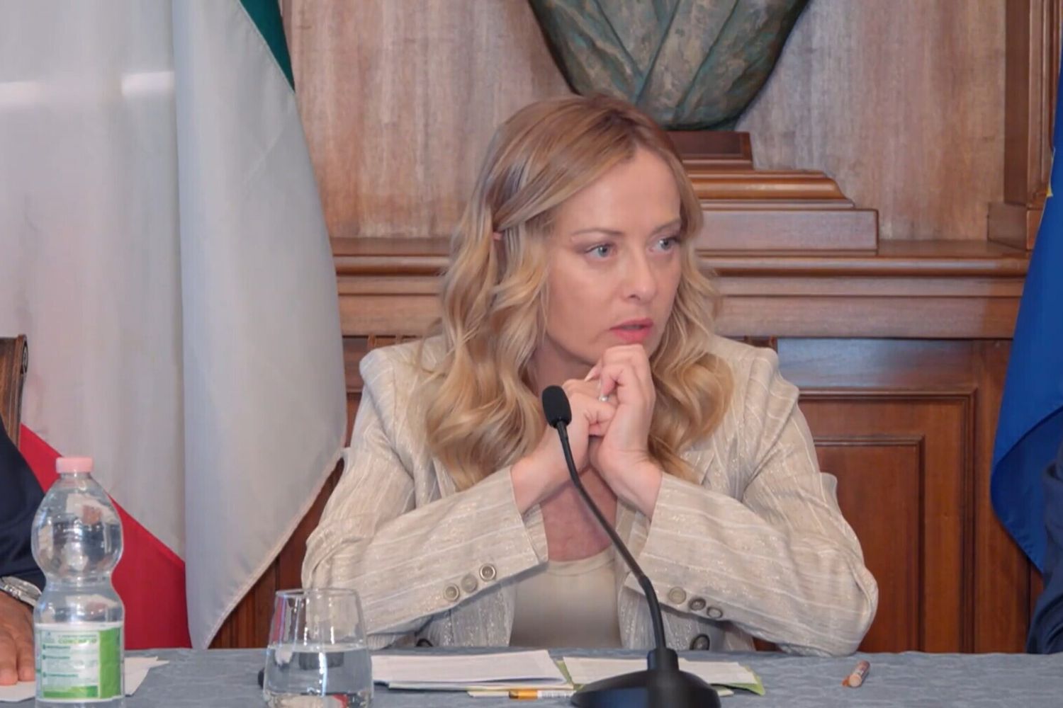 La premier Giorgia Meloni al Comitato provinciale per l'ordine e la sicurezza pubblica a Palermo