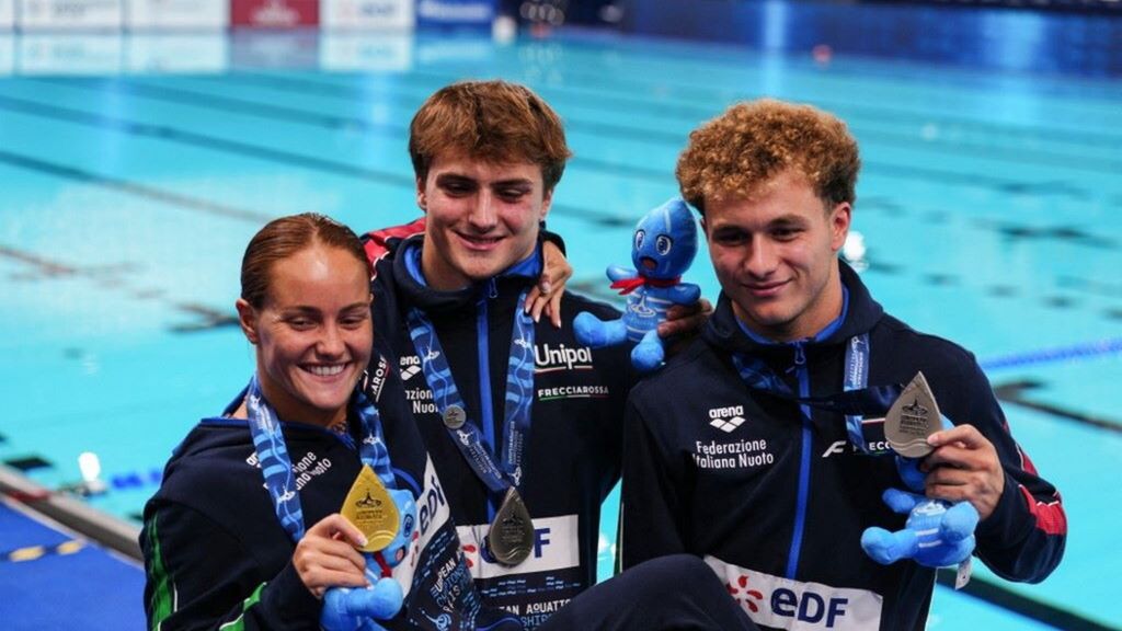 Chiara Pellacani con  Simone Conte e Raffaele Pelligra (argento)