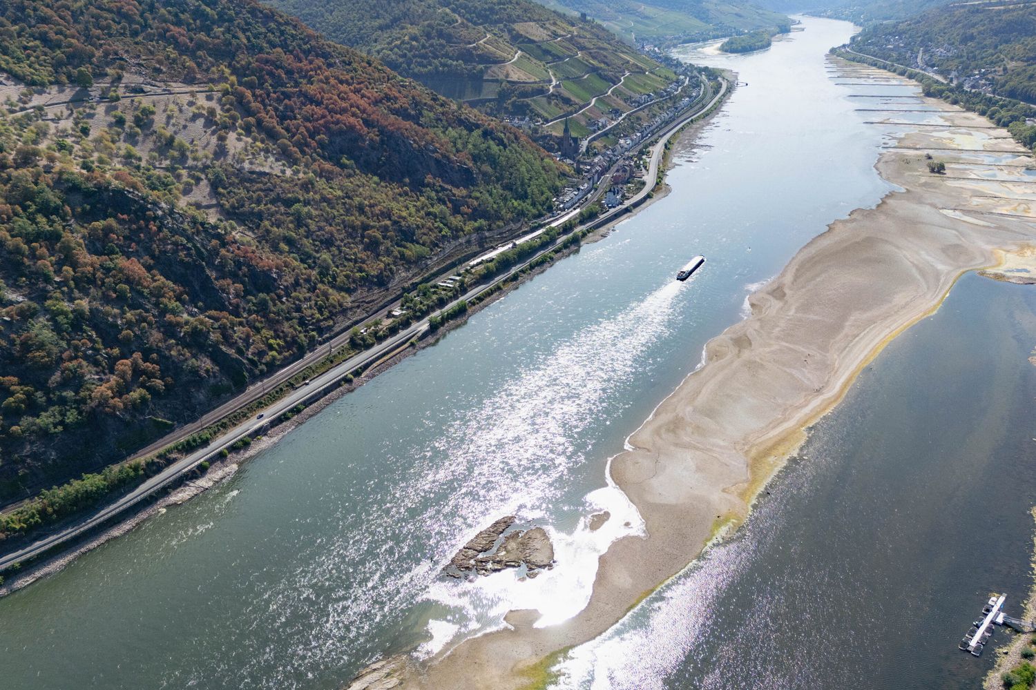 Il fiume Reno prosciugato dalla siccità