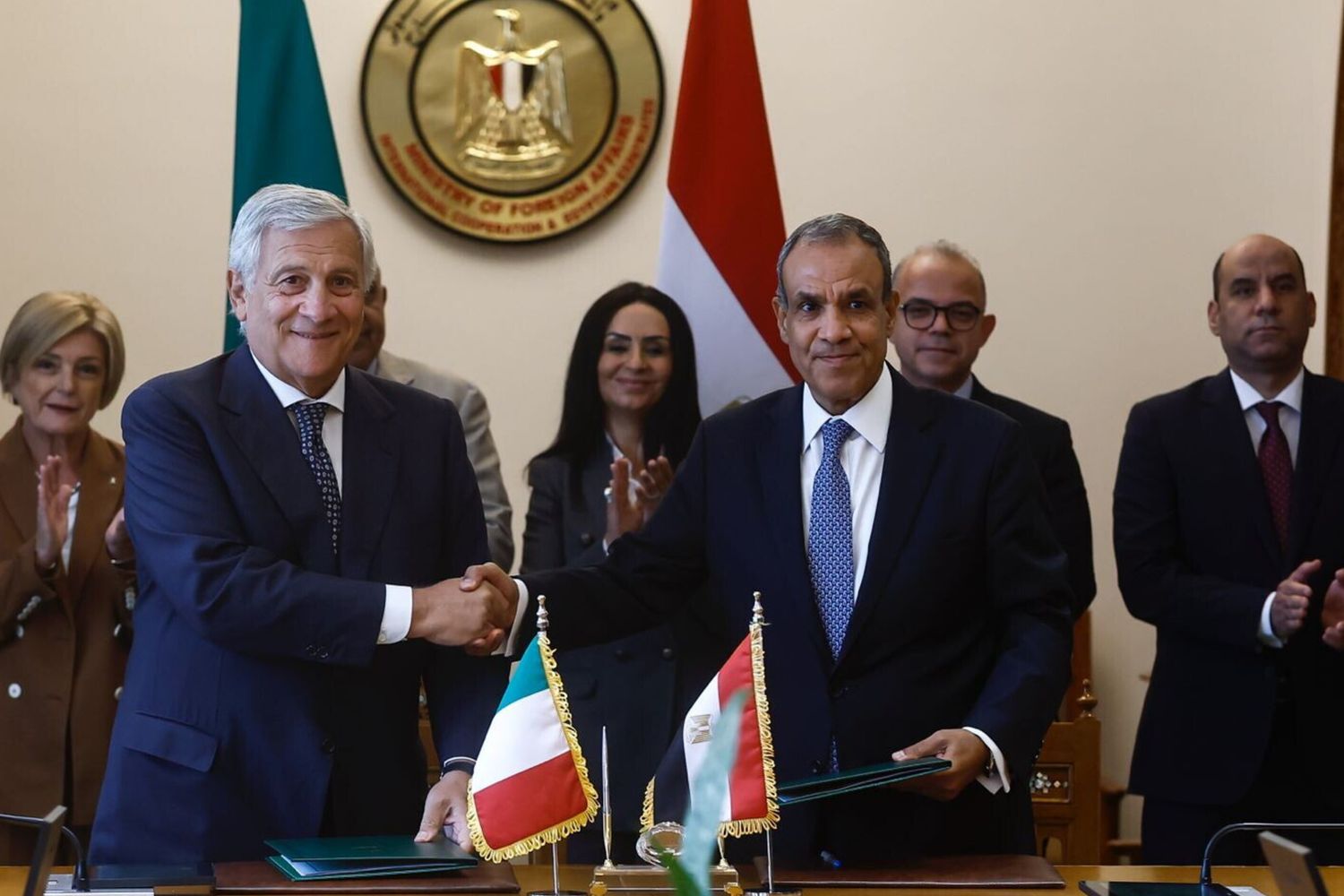 Il ministro Tajani e il suo omologo egiziano Badr Abdelatty