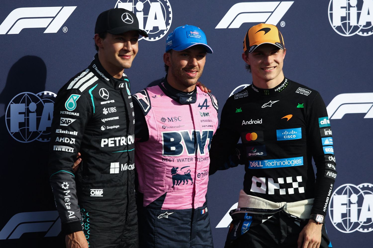 Da sinistra: George Russell, Pierre Gasly e Oscar Piastri al Gran Premio d'Italia di F1 a Monza