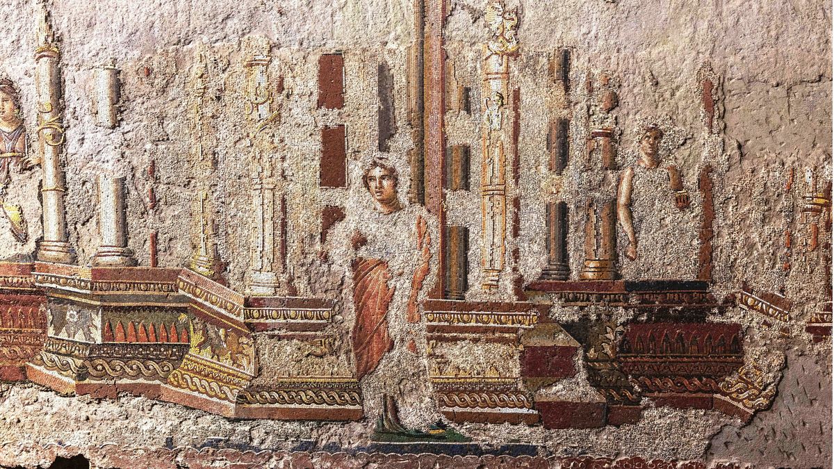 Un particolare del Grande Mosaico alle Terme di Traiano