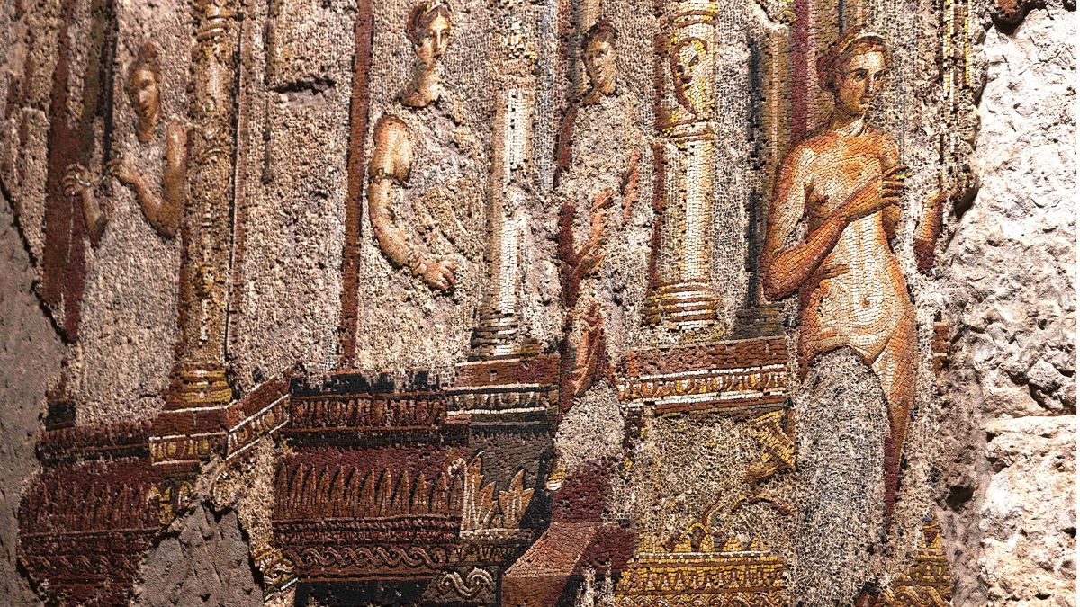 Un particolare del Grande Mosaico alle Terme di Traiano