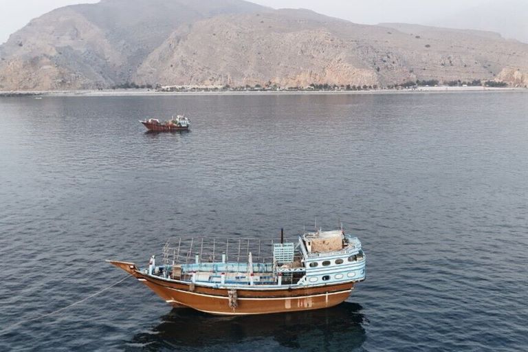 Navi al largo della penisola di Musandam, nell'Oman settentrionale, vicino allo Stretto di Hormuz  - 27 giugno 2026