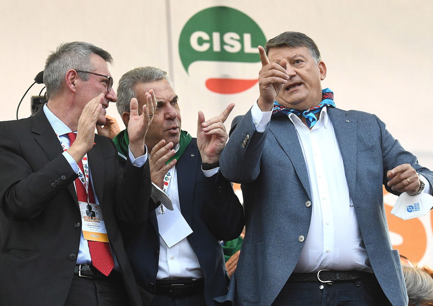 I segretari nazionali Cgil, Cisl e Uil Maurizio Landini,Pierpaolo Bombardieri e Luigi Sbarra&nbsp;