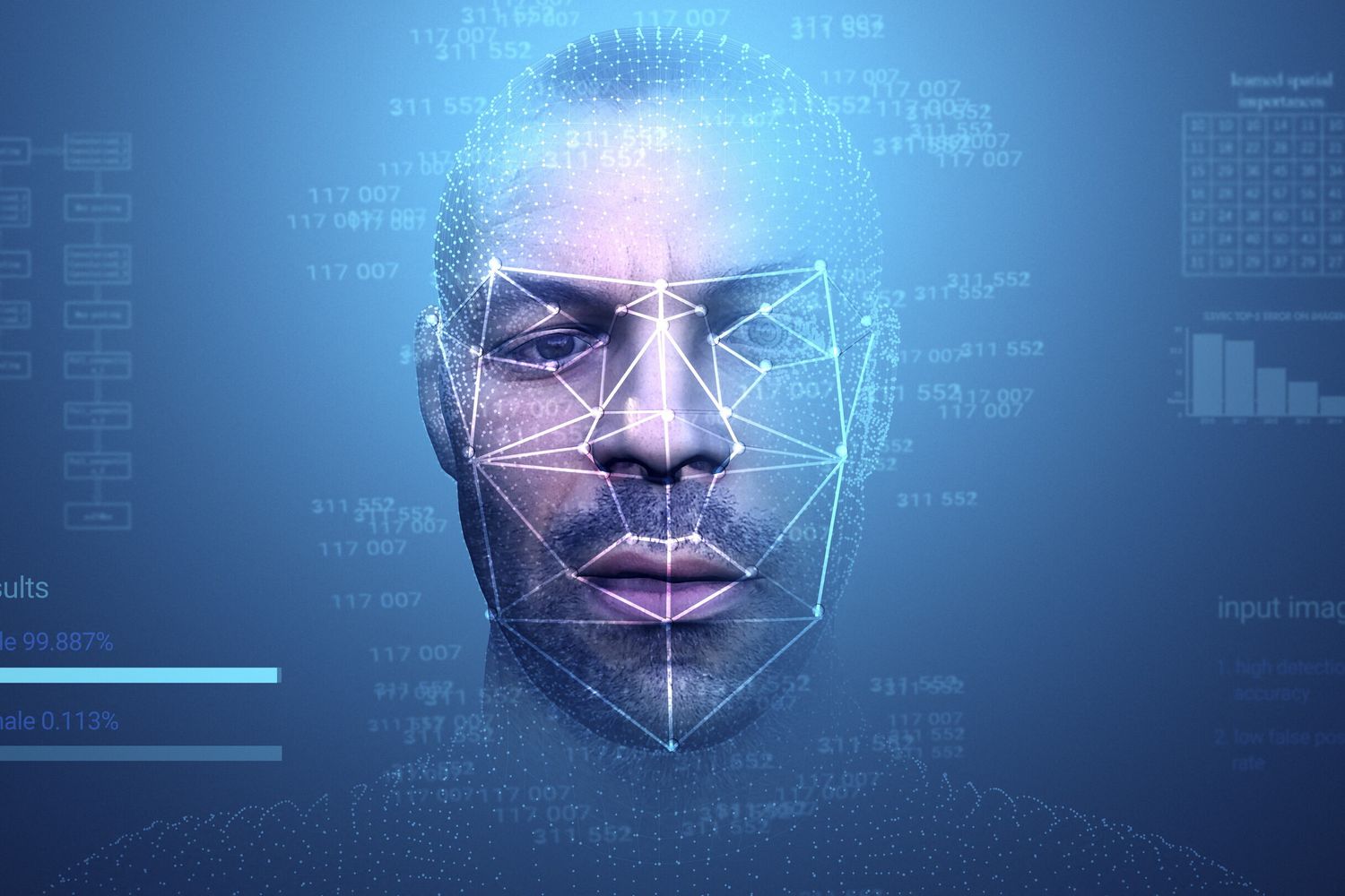 Intelligenza artificiale e riconoscimento facciale, illustrazione