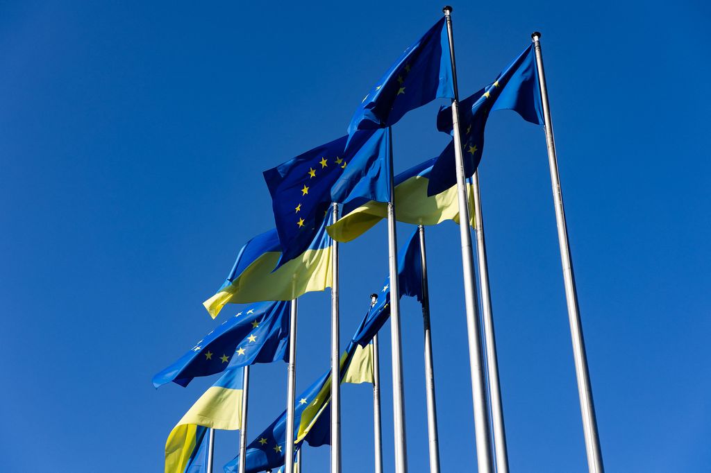 Bandiere dell'Unione Europea e dell'Ucraina&nbsp;