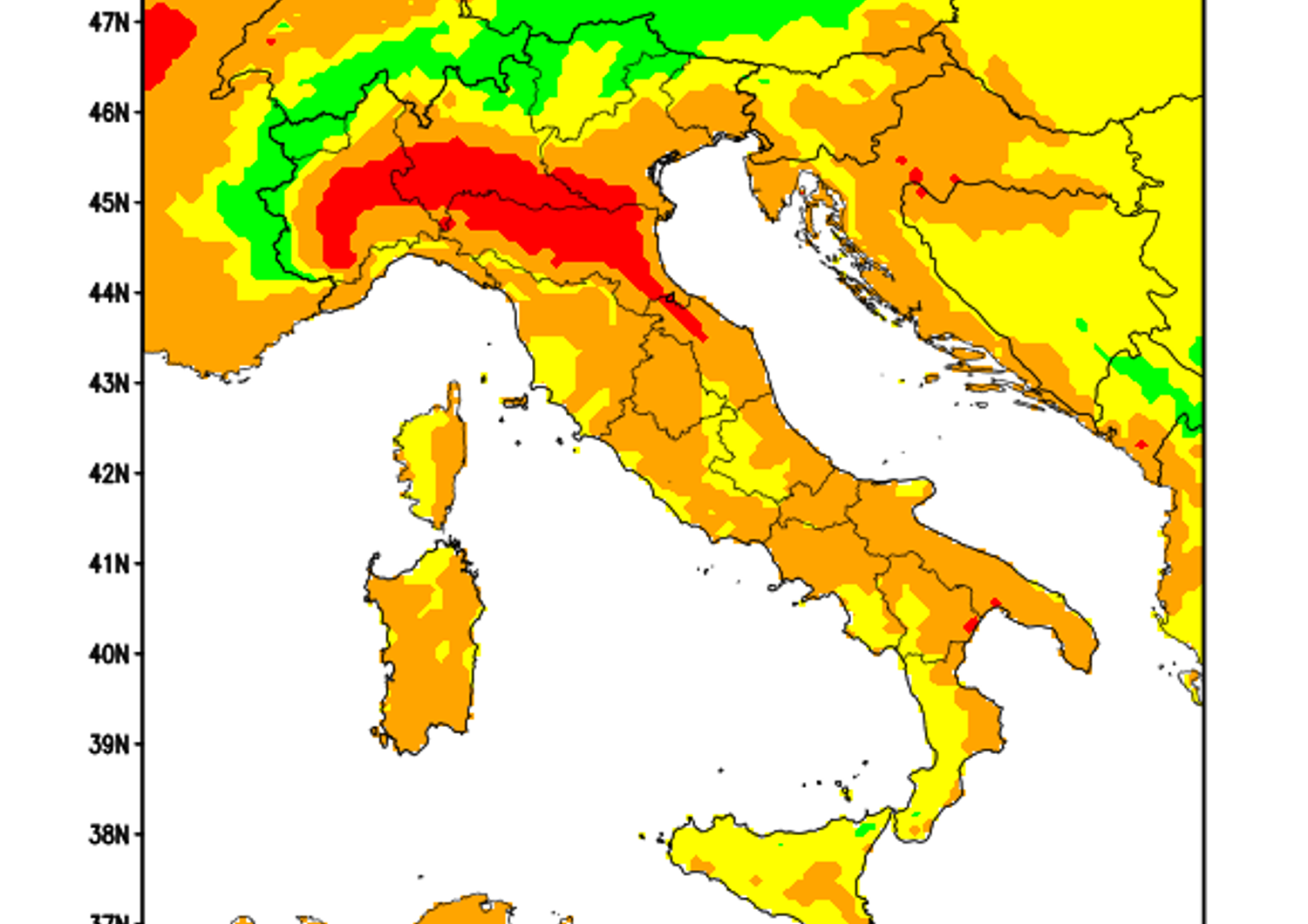 domenica picco caldo massimo rischio lavoratori in Padana