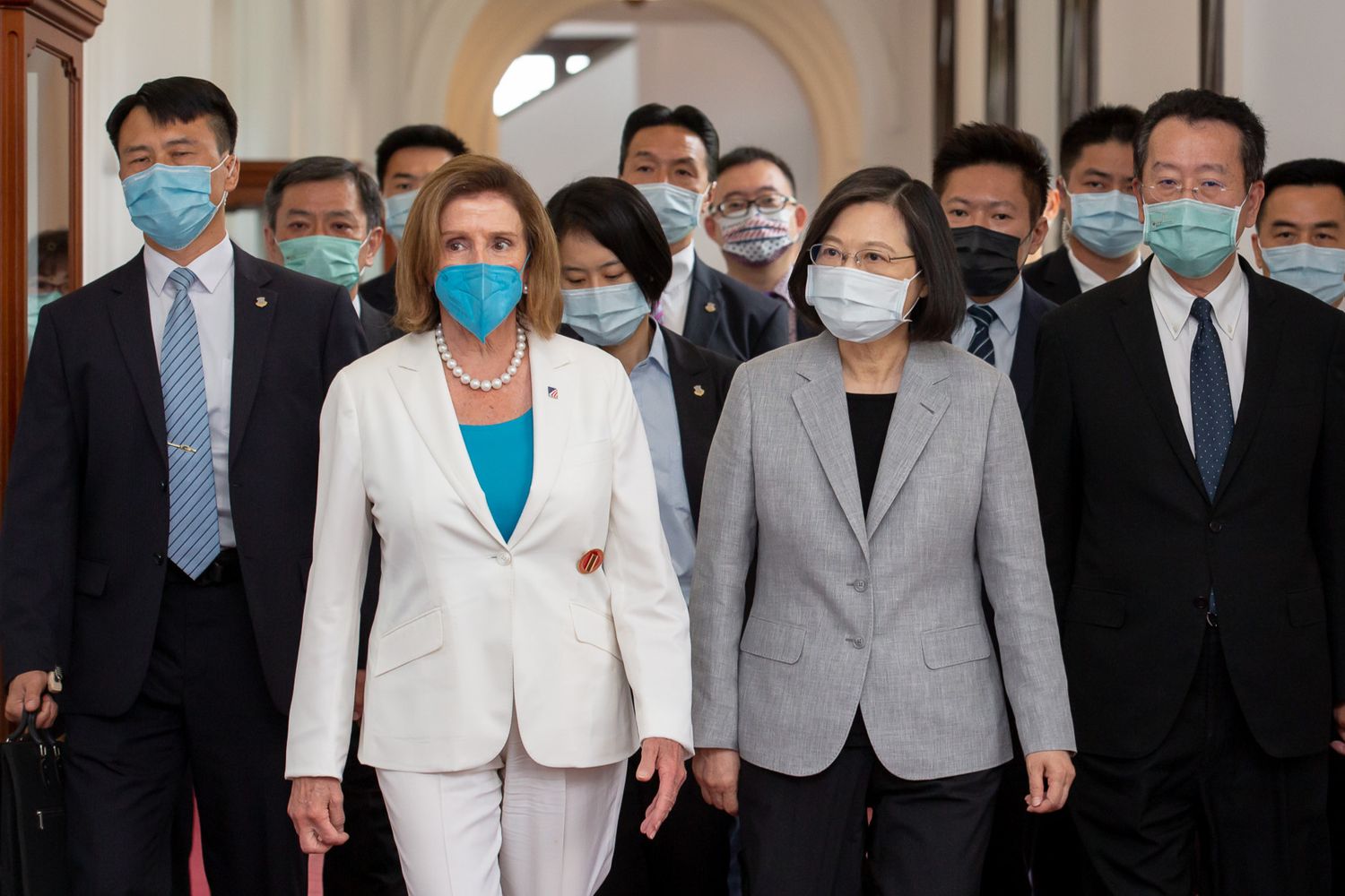 La speaker della Camesa Usa Nancy Pelosi con&nbsp;con la presidente di Taiwan Tsai Ing-wen