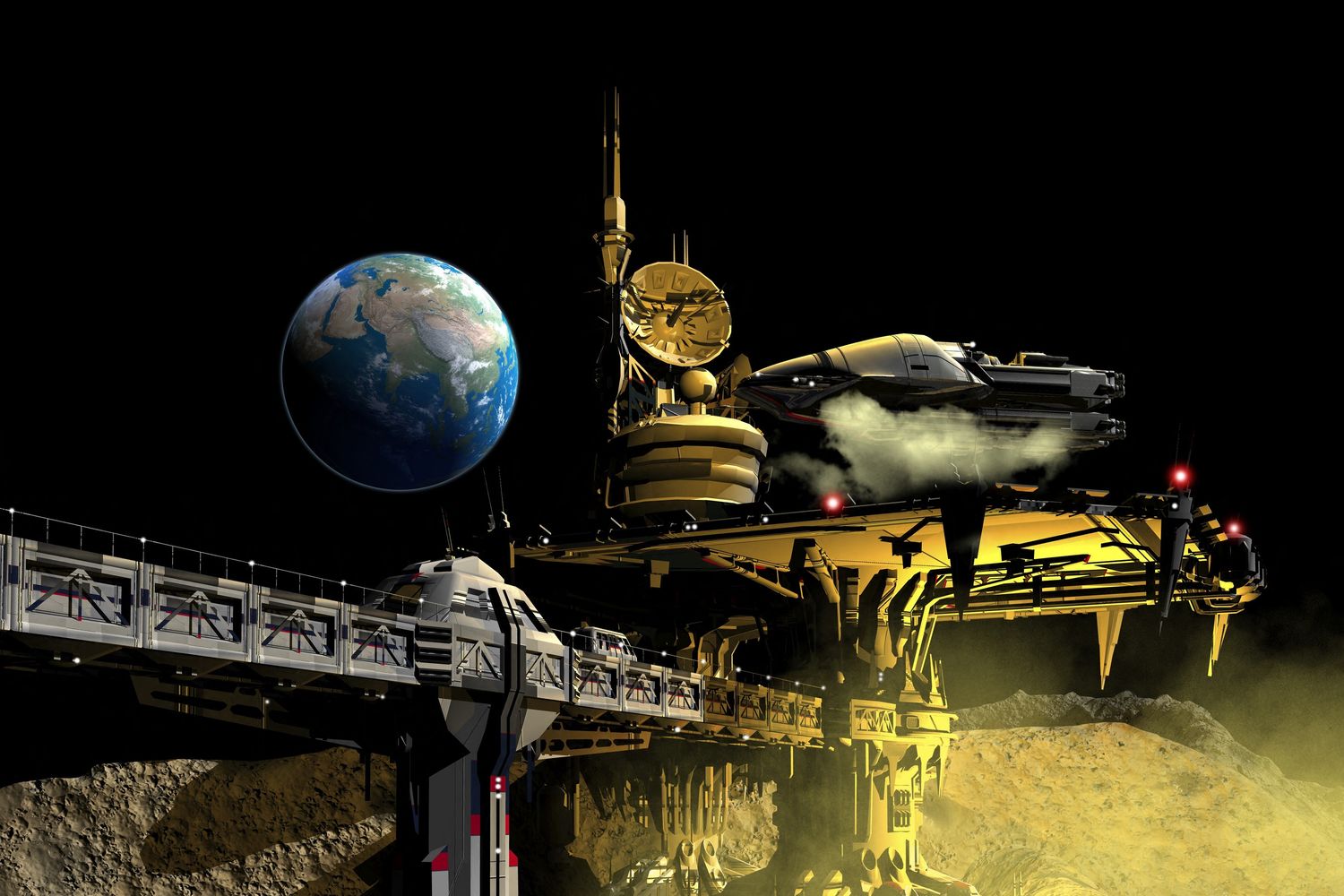 Il rendering diu una base lunare